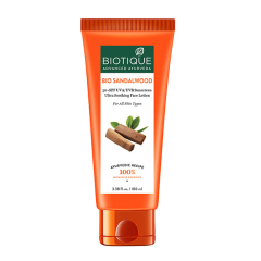 Biotique Sun Shield Sandalwood 50+ SPF UVB PA+++ UVA Sunscreen Ultra Protective Lotion for All Skin Types Water Resistant 100ml