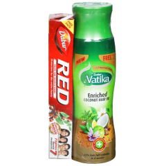 Dabur Vatika Enriched Coconut Hair Oil 300 ml (Free Dabur Red Toothpaste 100 g)