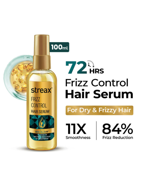 Streax Frizz Control Hair Serum For Dry & Frizzy Hair, 100 ml | 72Hrs Frizz Free Hair
