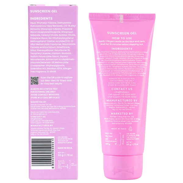Foxtale Oil Control Water Gel SPF 50 PA++++ Sunscreen, 50 gm | With Niacinamide + CICA Extract | Prevents Sunburn | For Combination to Oily Skin
