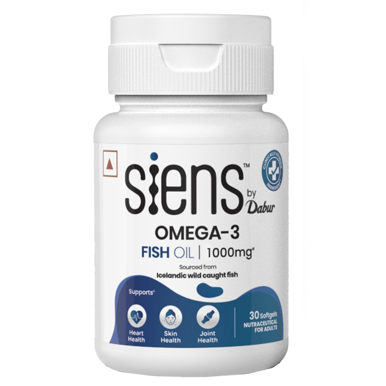 Siens By Dabur Omega-3 Capsules with Fish Oil | 180mg EPA & 120mg DHA | 30 soft gels | Supports Heart, Skin & Joint Health