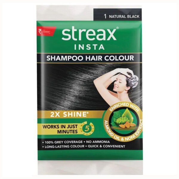 Streax Insta Shampoo Hair Colour Natural Black, 25 ml