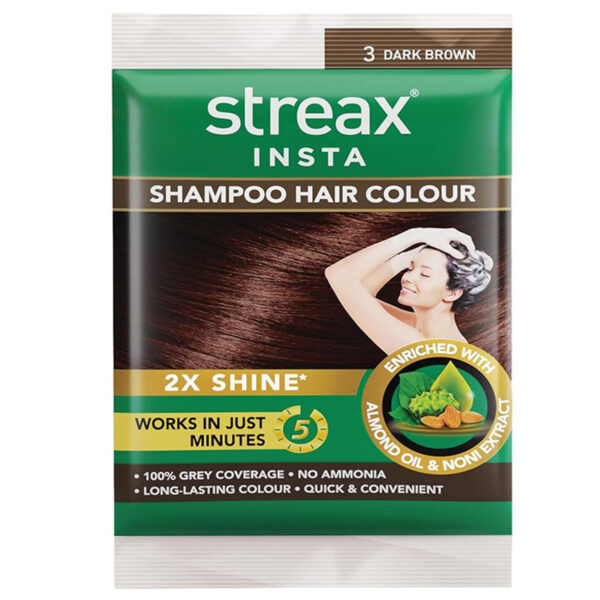 Streax Insta Shampoo Hair Colour Dark Brown, 25 ml
