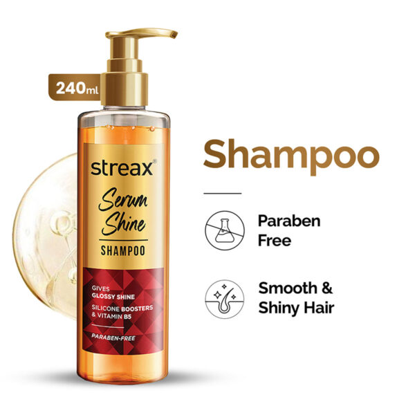 Streax Glossy Serum Shine Shampoo, 240 ml | For Dry & Frizzy Hair