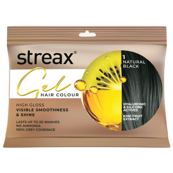 Streax Gel Hair Colour Natural Black, 45 ml | 100% Grey Coverage