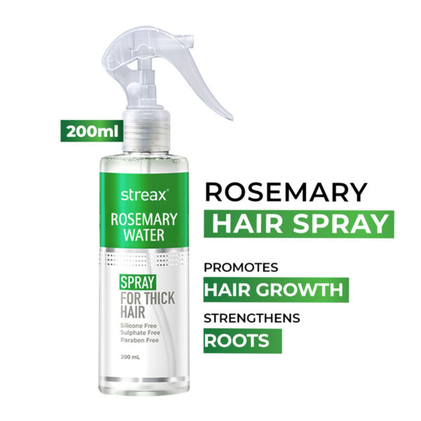 Streax Rosemary Hair Spray, 200 ml | 100% Natural Extract For Hair Growth, Stronger & Thicker Hair