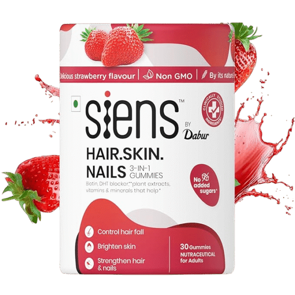 Siens By Dabur Hair, Skin & Nails (3 in 1 Gummies) | Brightens Skin, Control Hairfall, Strengthens Hair & Nails